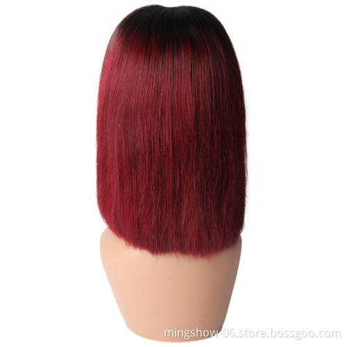 Short quality bob lace human hair wig, ombre frontal lace human hair wig